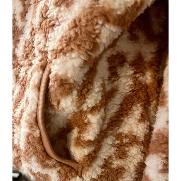 VS Pink Sherpa Oversized Pullover Hoodie V-neck in Brown White, Sz XS - Picture 12 of 16